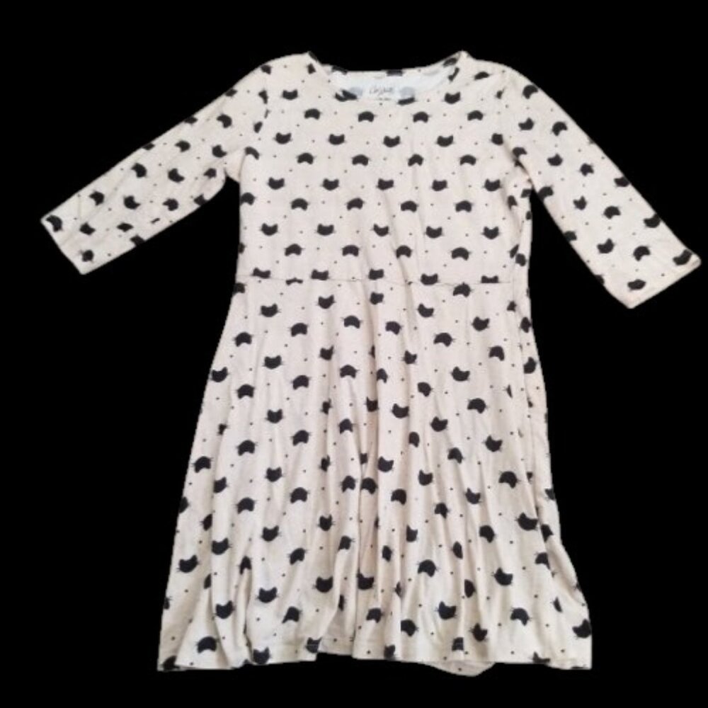 CITY STREETS Tan Kitty Face Print Long Sleeved Twirl Dress Girls Size 16